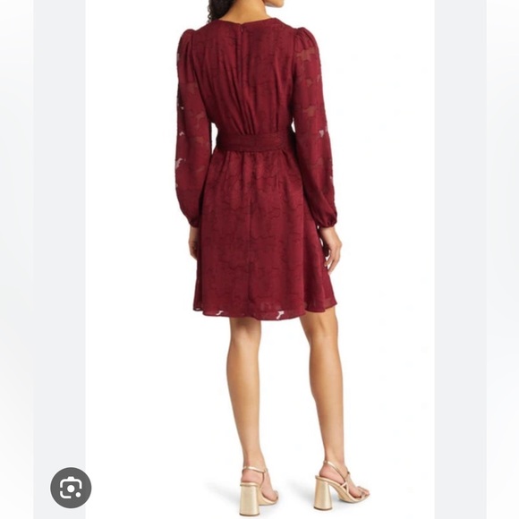 Eliza J Floral Burnout Long Sleeve Fit & Flare Dress NWT - Picture 4 of 13